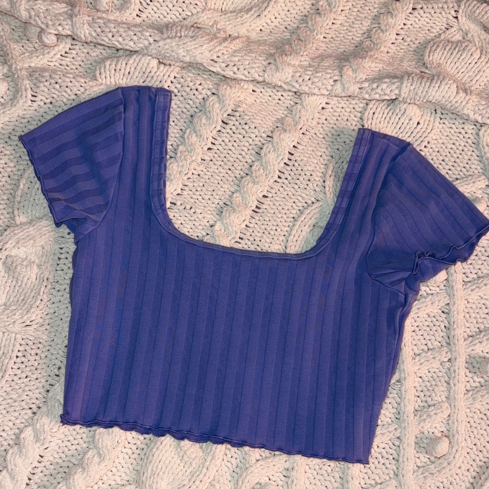 Aerie Royal Blue-Purple Ribbed Square-Neck Crop Top - Women NWOT Small